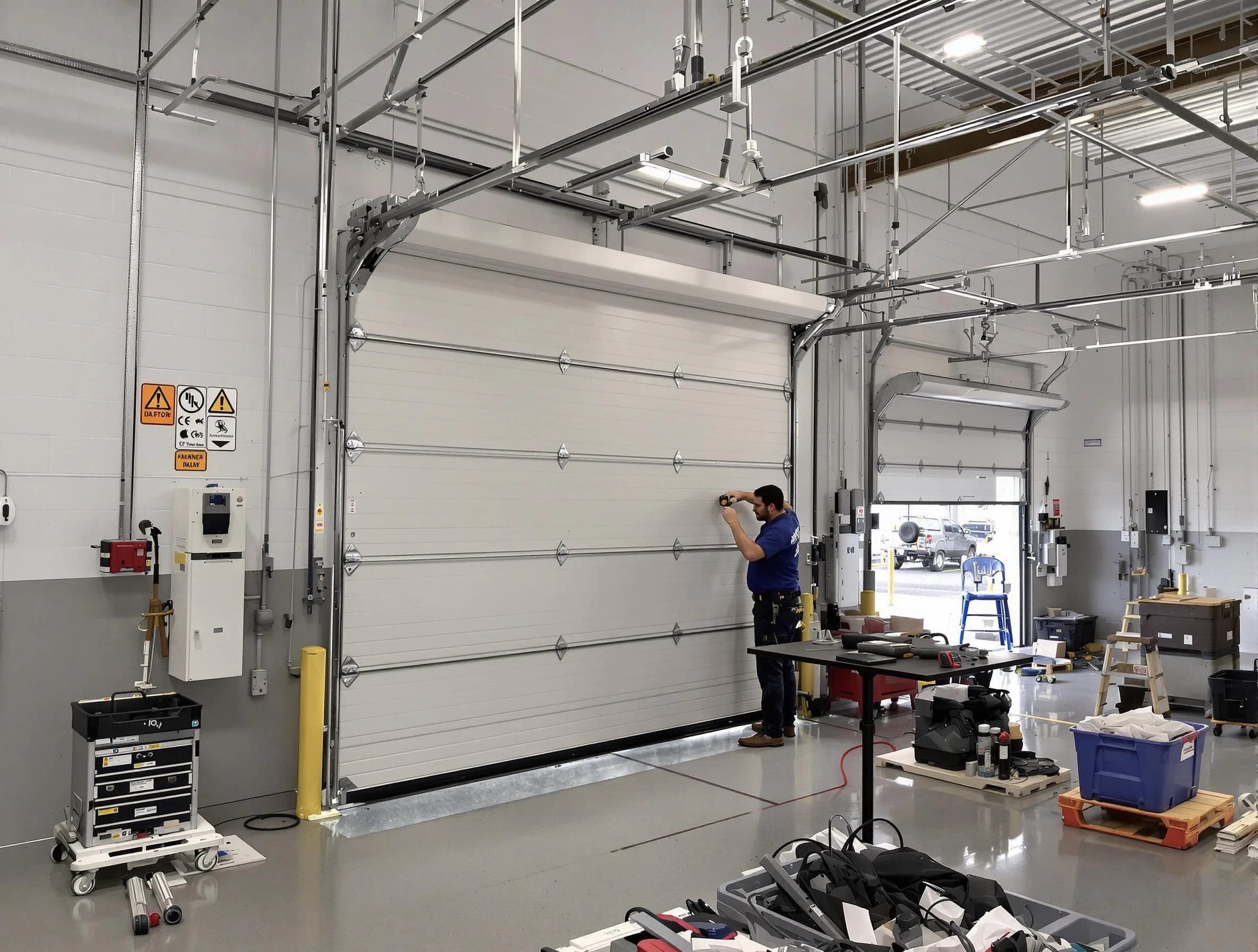 Commercial garage door repair being performed by North Brunswick Garage Door Repair expert in North Brunswick