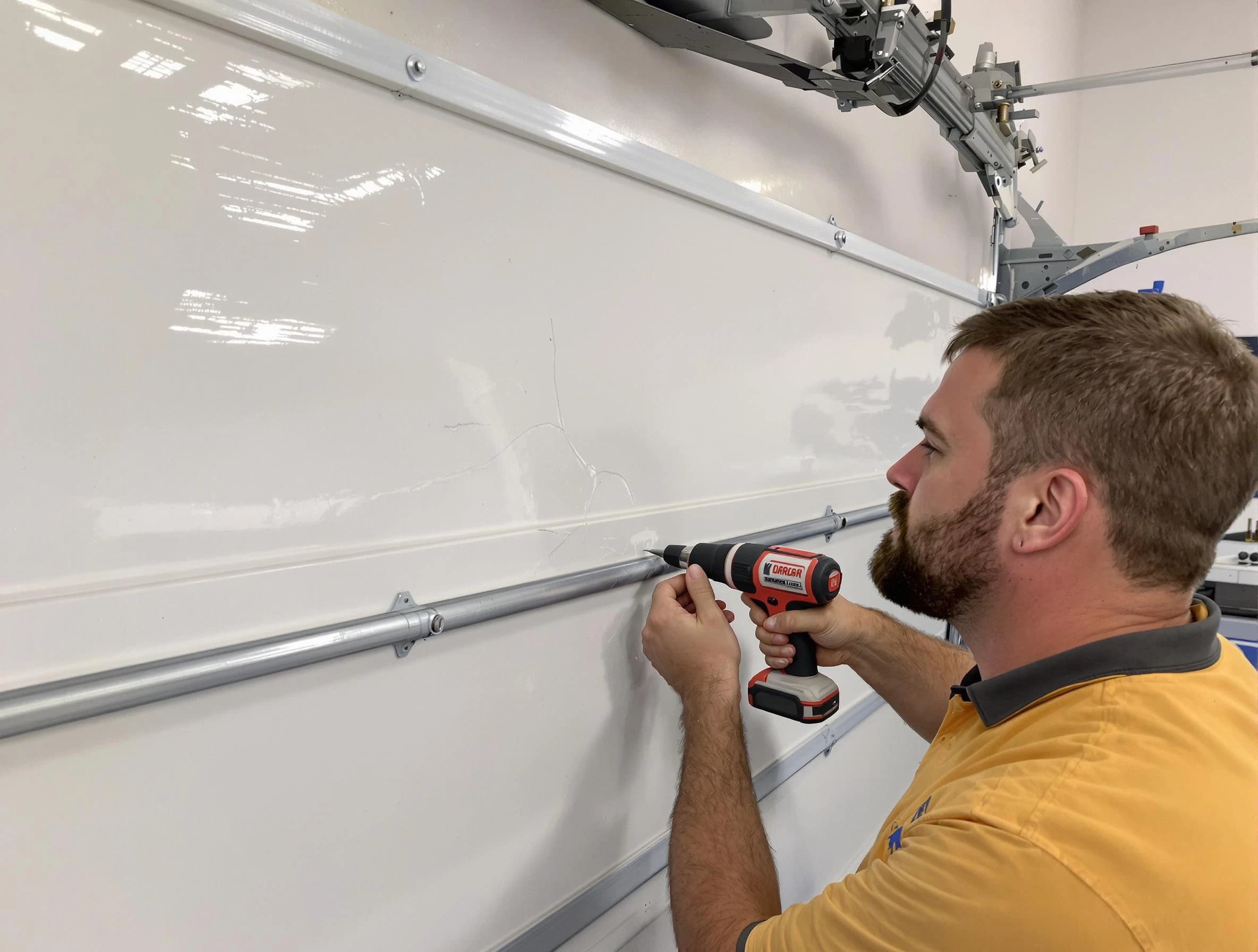 North Brunswick Garage Door Repair expert performing dent repair on garage door in North Brunswick