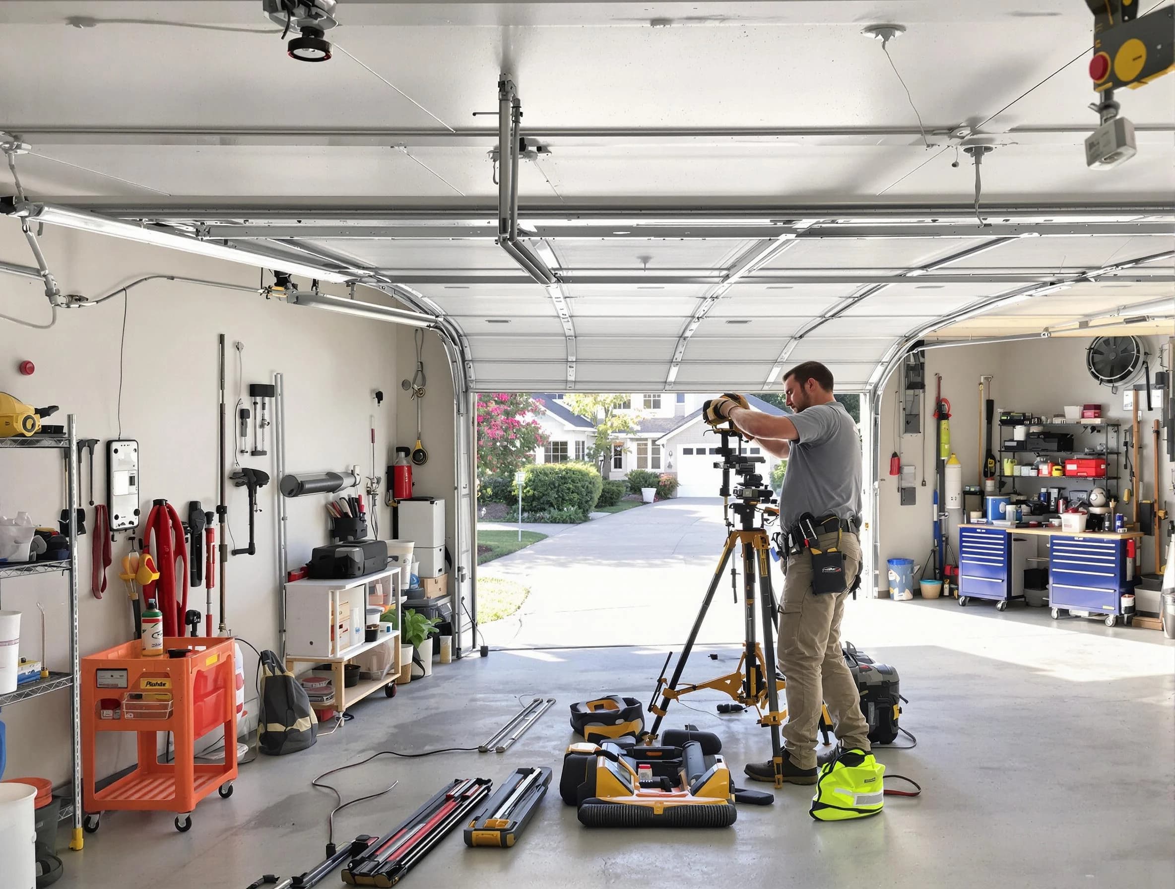 North Brunswick Garage Door Repair specialist performing laser-guided track alignment in North Brunswick